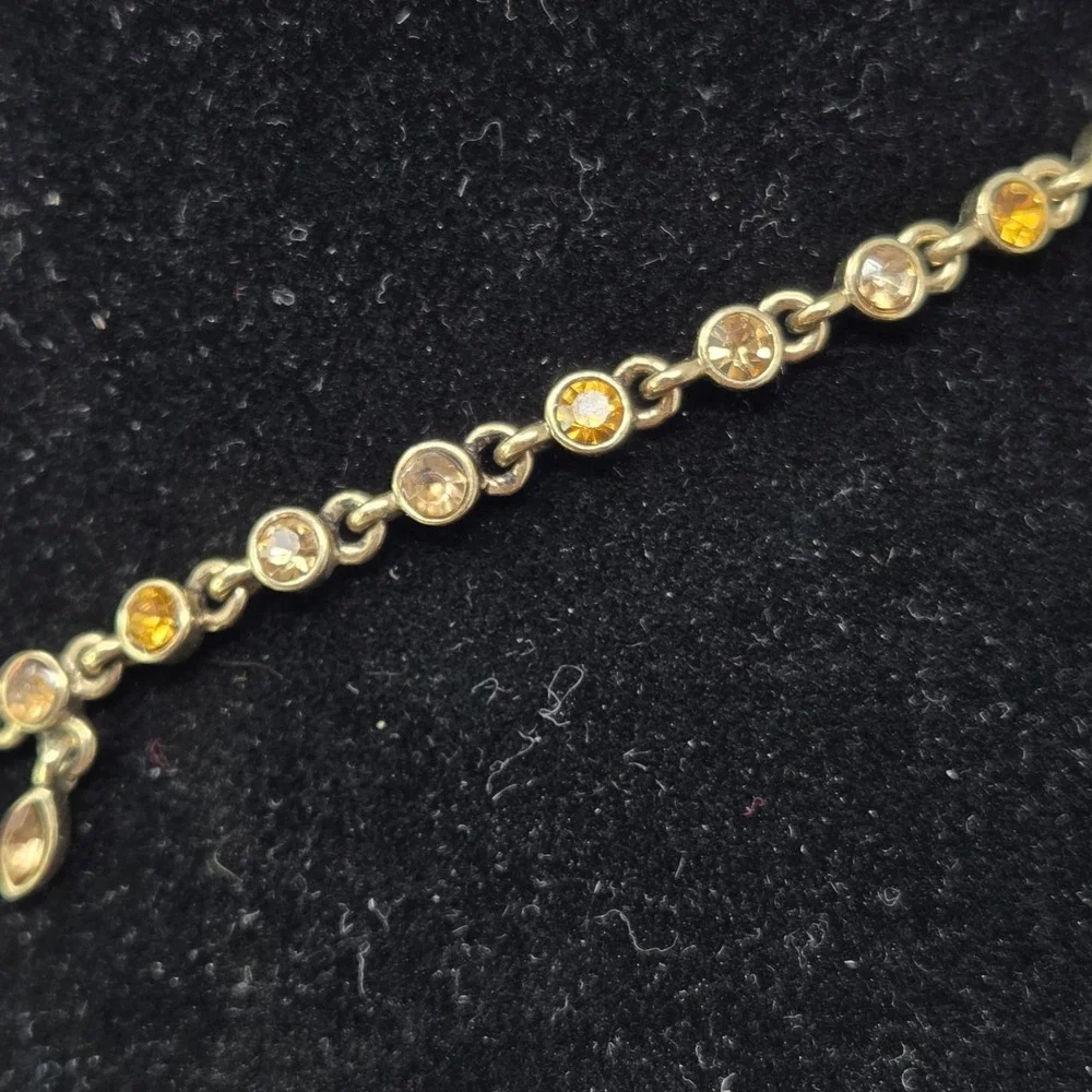 Rhinestone Gold Tone Choker Necklace Multiple Dangles Adjustable‎ Length 16-18